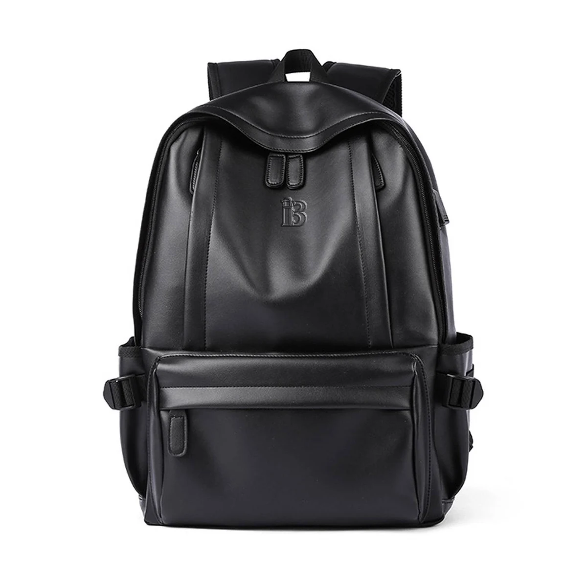 Cowhide Leather Black Business Computer Backpack 1