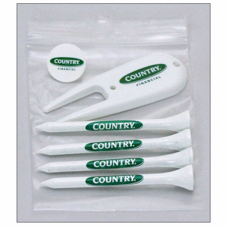 Golf Combo Pack of 4 Tees, 1 Ball Marker & 1 Divot Tool