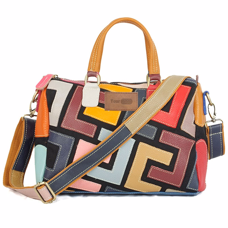Genuine Leather Geometric colourful contrast cross-body bag