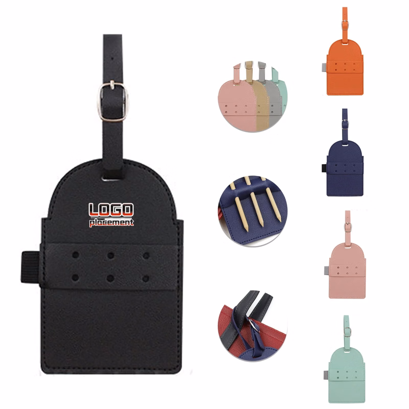 Leatherette Golf Bag Tags With Wooden Tees