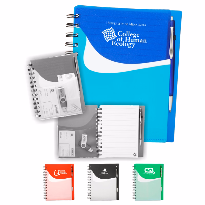 Two Tone Wave Notebook w/Sliding Pocket