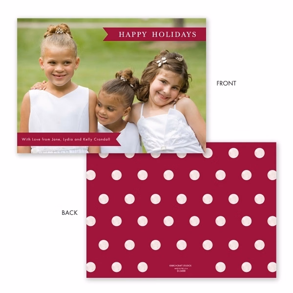 Burgundy Banners & Dots Holiday Photo Card