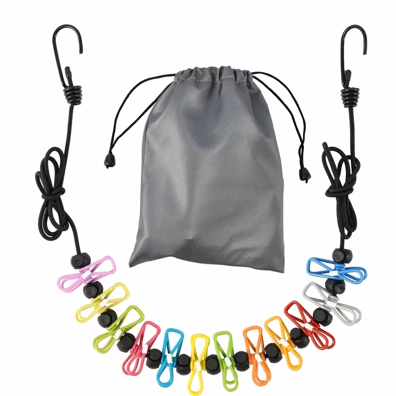 Retractable Travel Clothesline with Clips Set