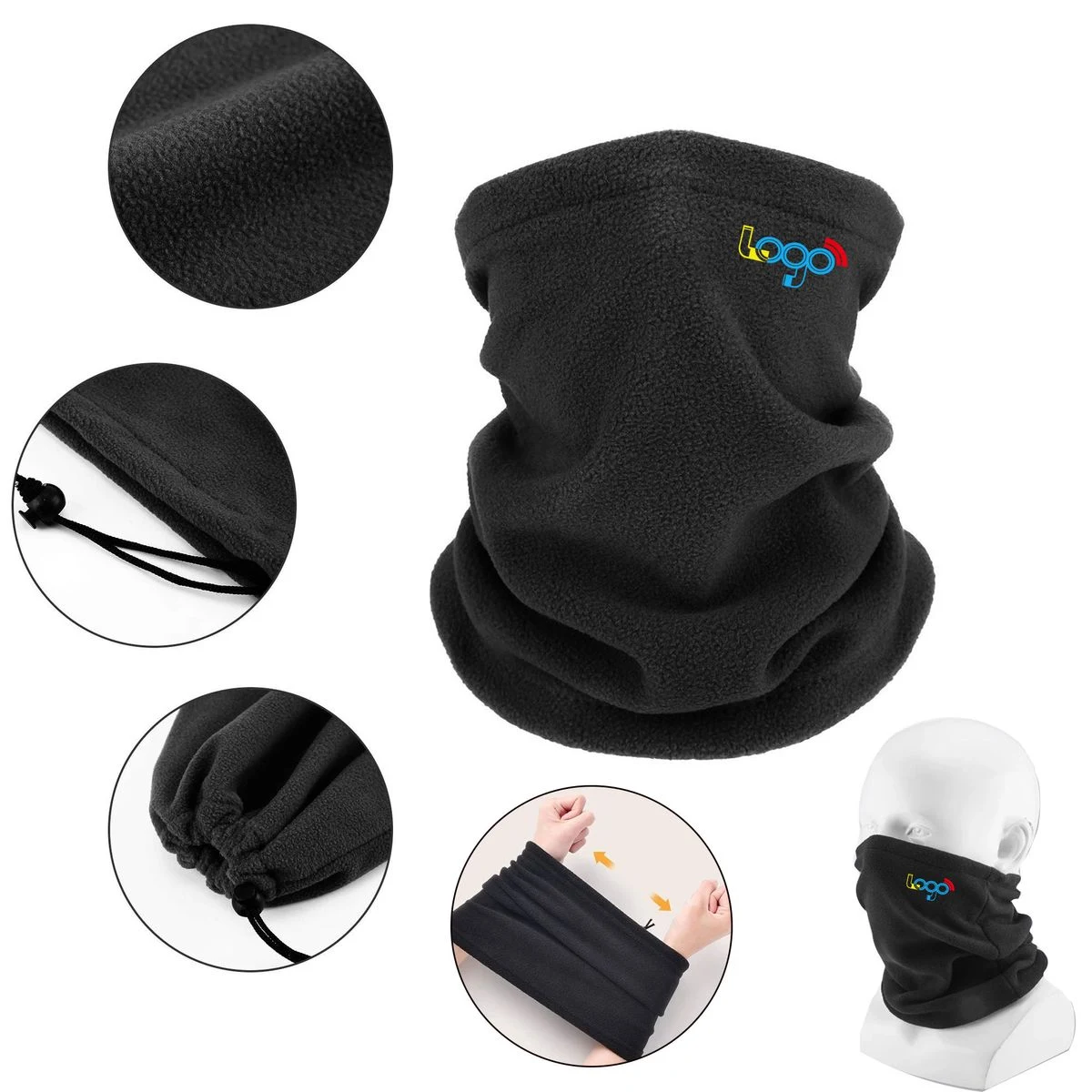 MOQ50 Winter Neck Warmer Face Ski Mask with Drawstring, custom jacket with logo imprint 1