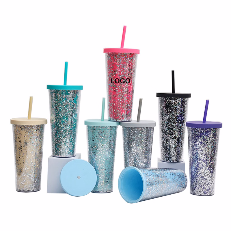 24oz Double Wall Sequin Straw Mug (direct import)