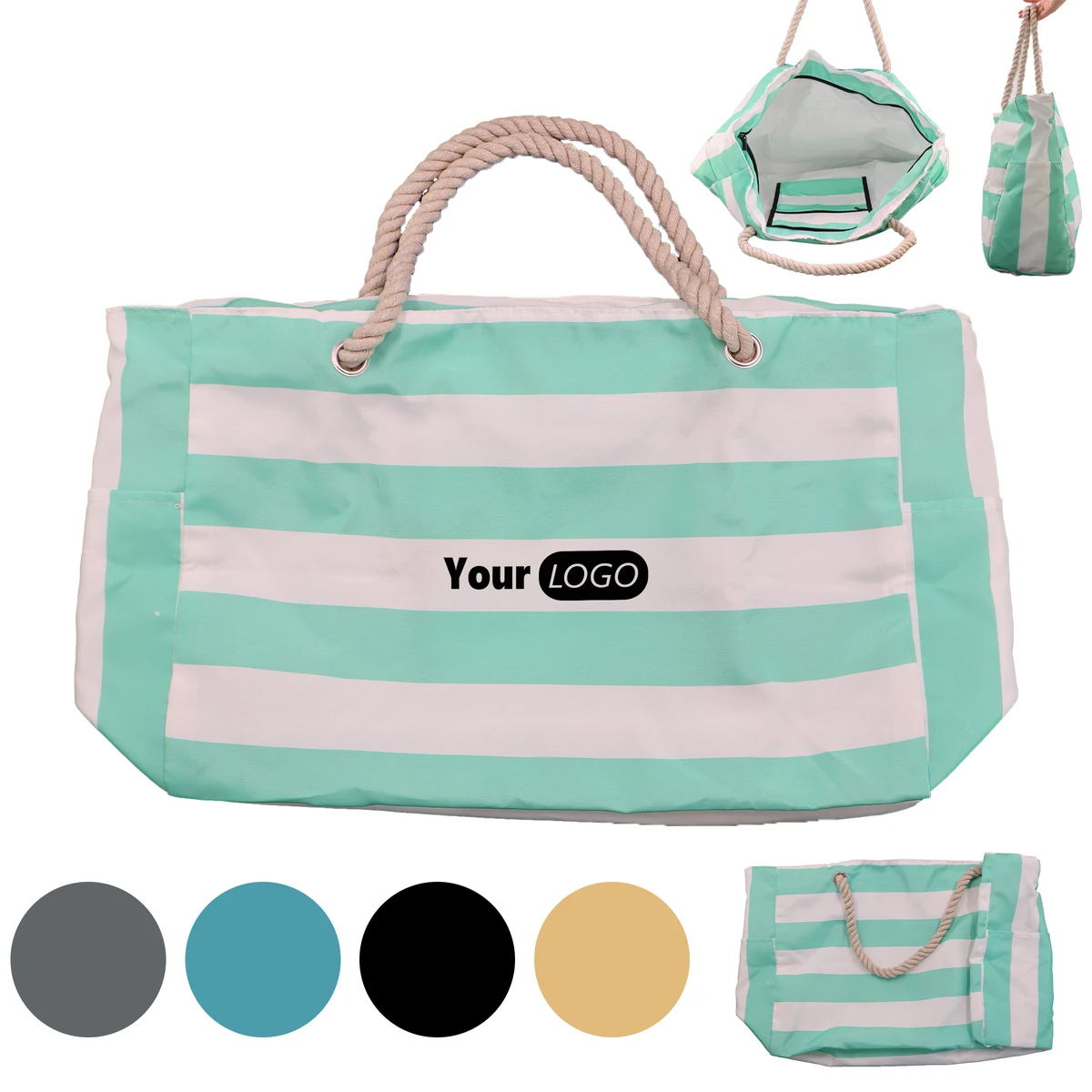 Canvas Large Capacity Striped Commuting Tote Bag, custom tote bag with logo imprint 1