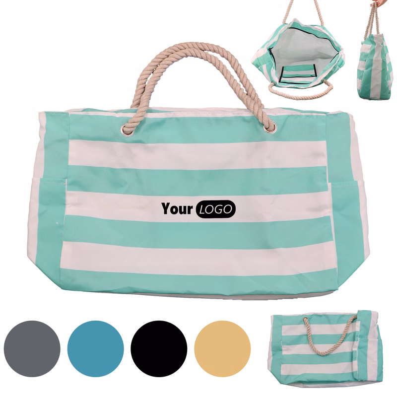 Canvas Large Capacity Striped Commuting Tote Bag