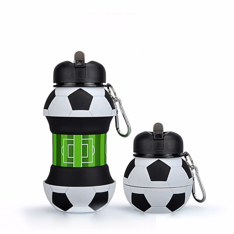 18 Oz Collapsible Silicone Soccer Ball Water Bottle