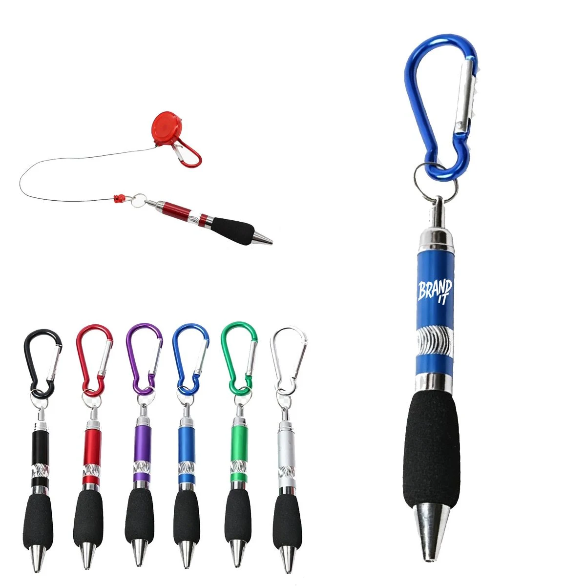Retractable Badge Clip Pen Keychain w/Carabiner, custom pen with logo imprint 1