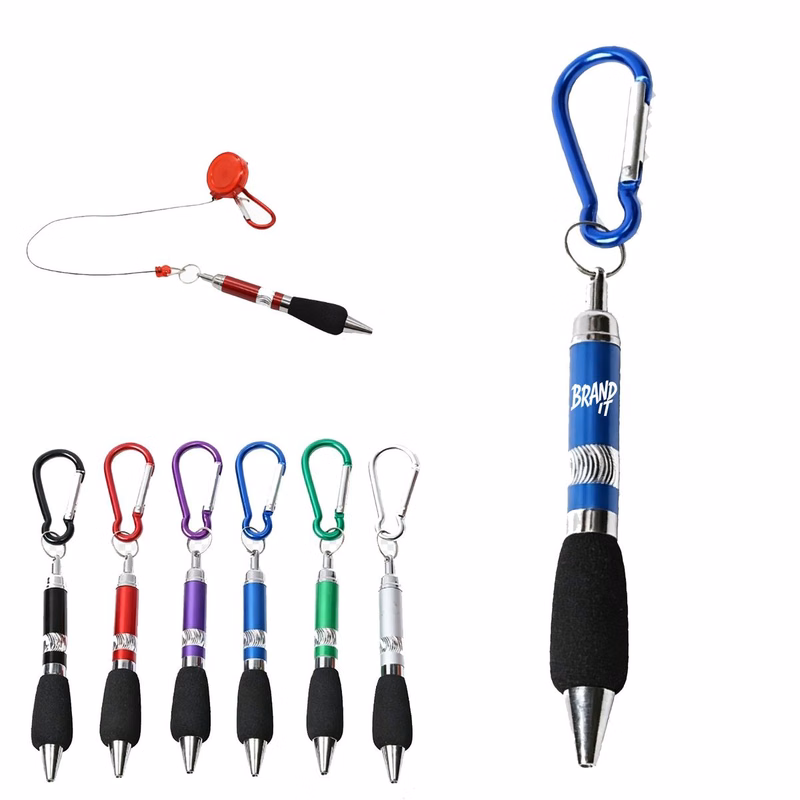 Retractable Badge Clip Pen Keychain w/Carabiner