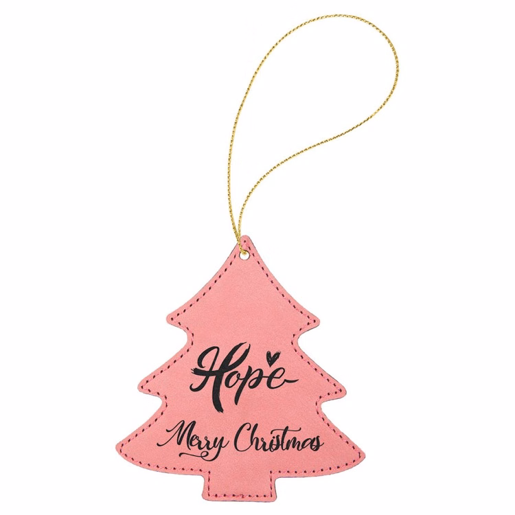 Pink Leatherette Tree Ornament with Gold String