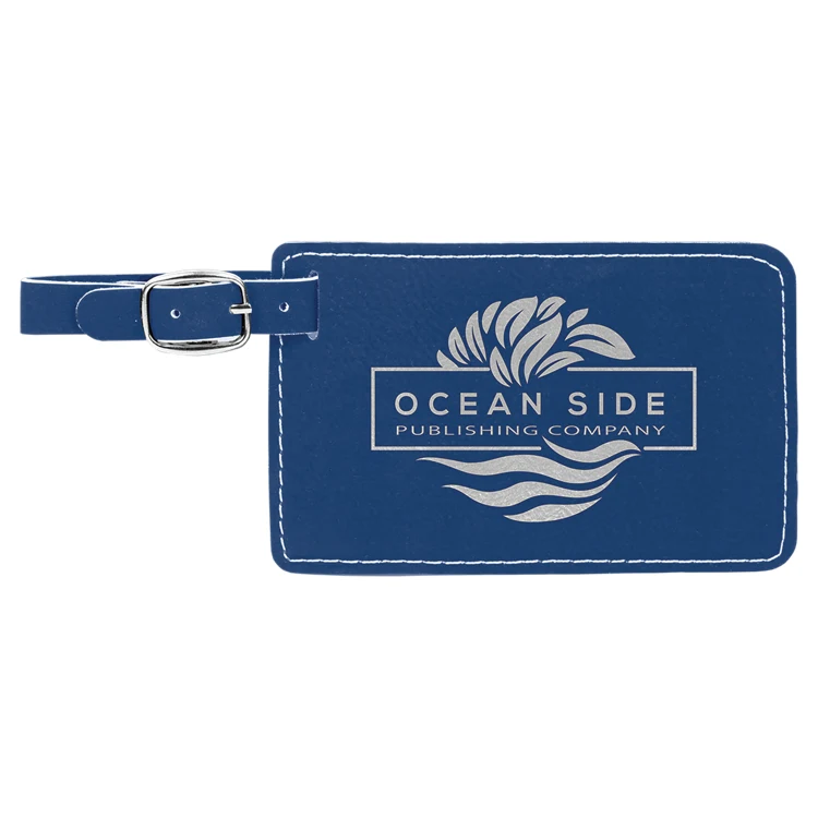 4 1/4" x 2 3/4" Blue/Silver Leatherette Luggage Tag 1
