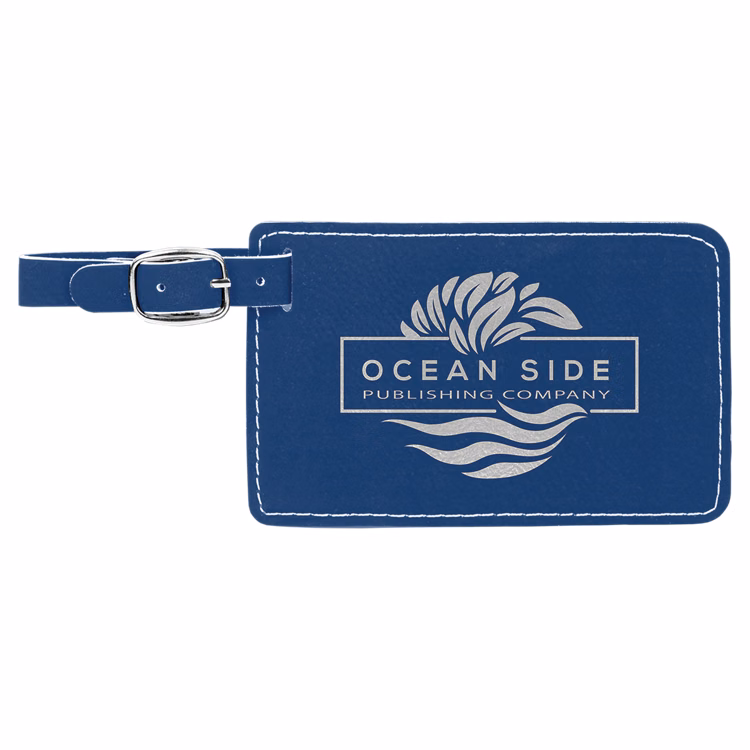 4 1/4" x 2 3/4" Blue/Silver Leatherette Luggage Tag