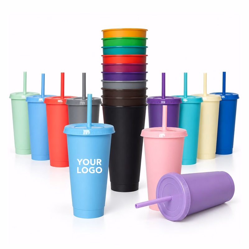 24oz Plastic Tumbler Cup with Straw