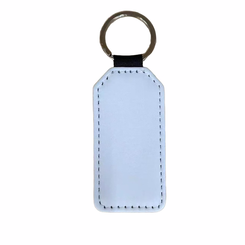 Metal Corner Rectangle Leather Keychain