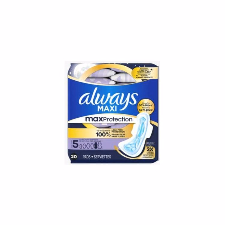 Always Maxi Overnight Pads with Wings - 20 count Size 5