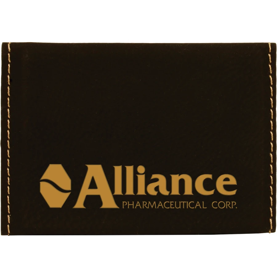 3 3/4" x 2 3/4" Black/Gold Leatherette Hard Business Card Holder 1
