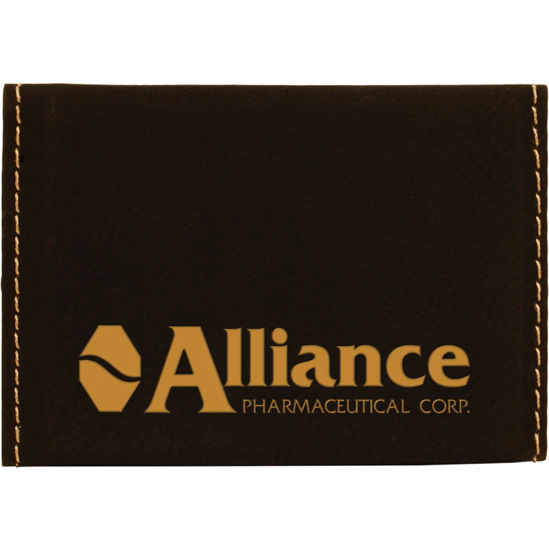 3 3/4" x 2 3/4" Black/Gold Leatherette Hard Business Card Holder