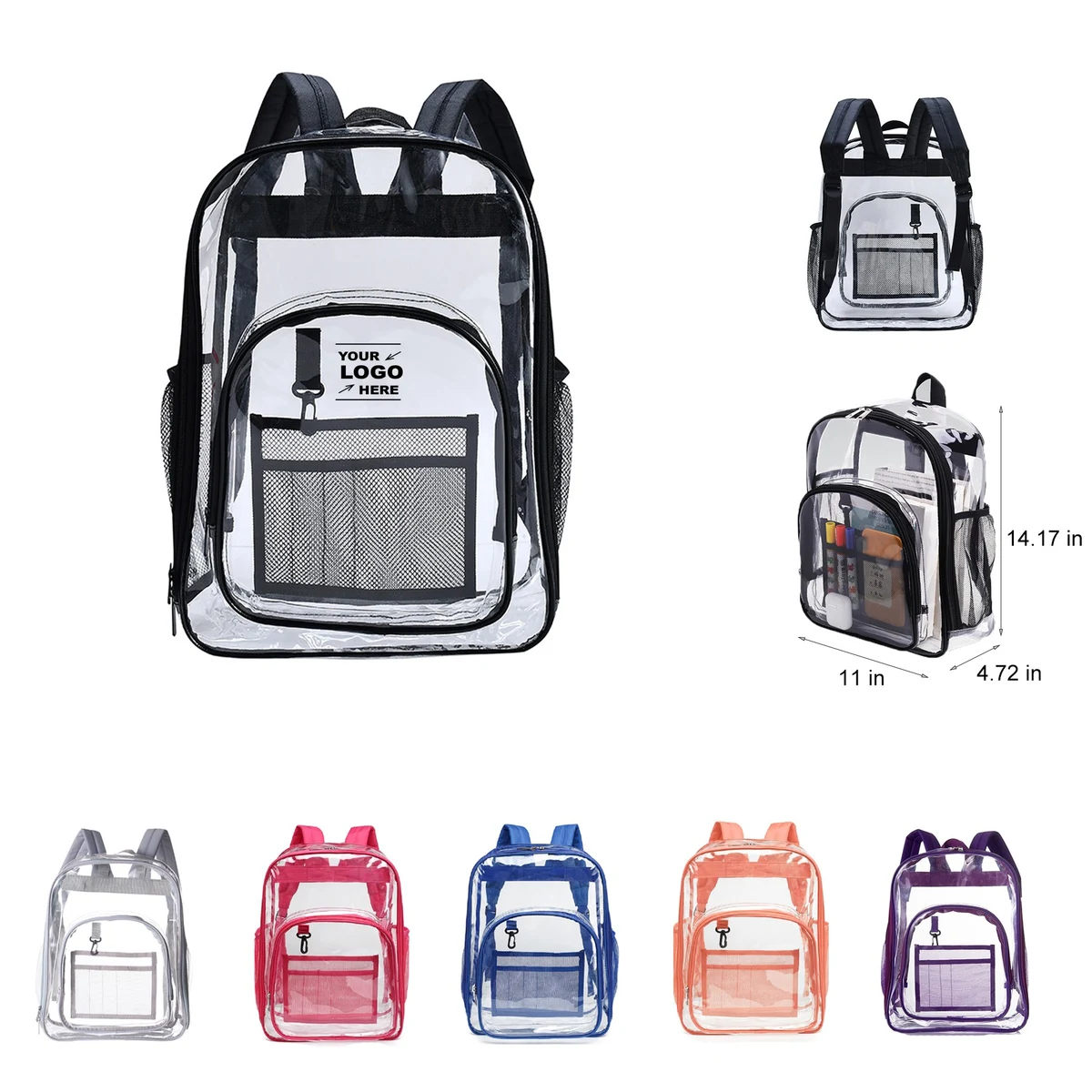Heavy Duty Clear PVC Backpack With Side Pocket 1