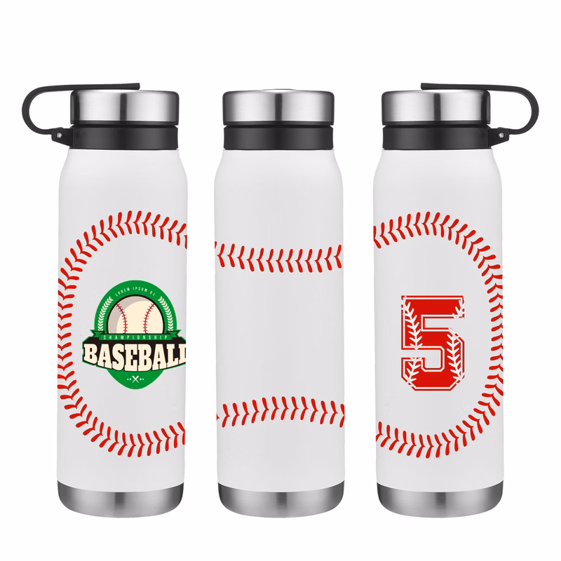 20 oz. Baseball Design Stainless Steel Vacuum Water Bottle w/ Twist Lid