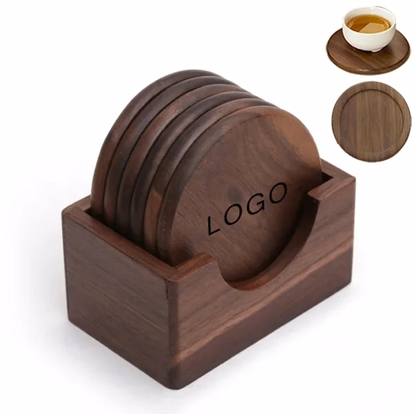 Wood Drink Coasters with Holder(6 pieces)