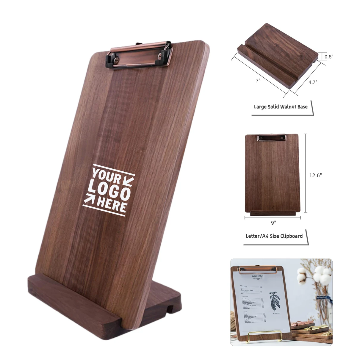 Solid Hardwood Walnut Clipboard Stand Set Menu Display Receipt Holder 1