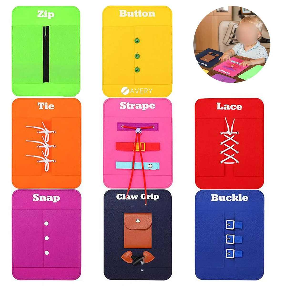 8-Piece Toddler Dressing Learning Busy Borad Set 1
