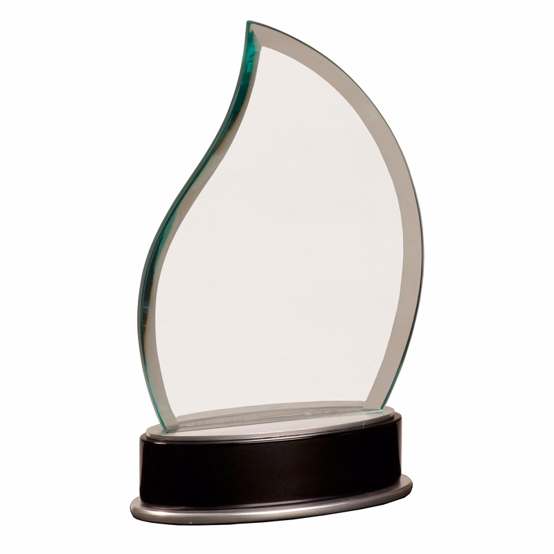 8 3/4" Jade Flame Metro Glass Award with Black and Silver Base