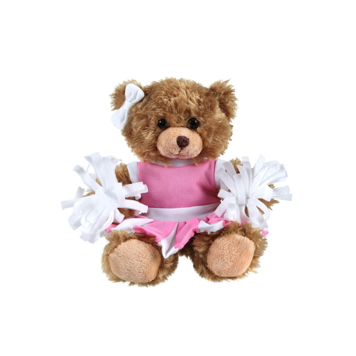 soft plush Mocha Curly Sitting Bear with cheerleader outfit 1
