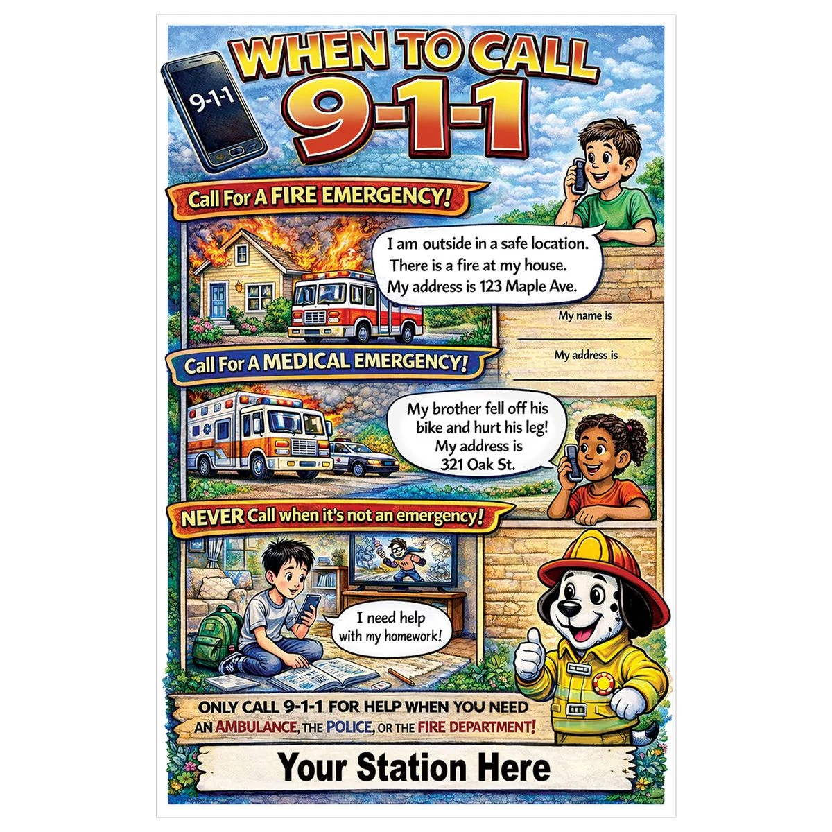 Fire Safety Poster "When To Call 9-1-1!" 1