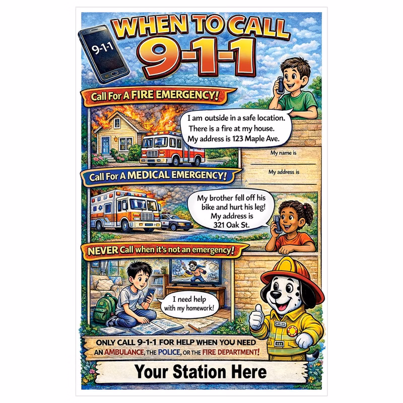 Fire Safety Poster "When To Call 9-1-1!"