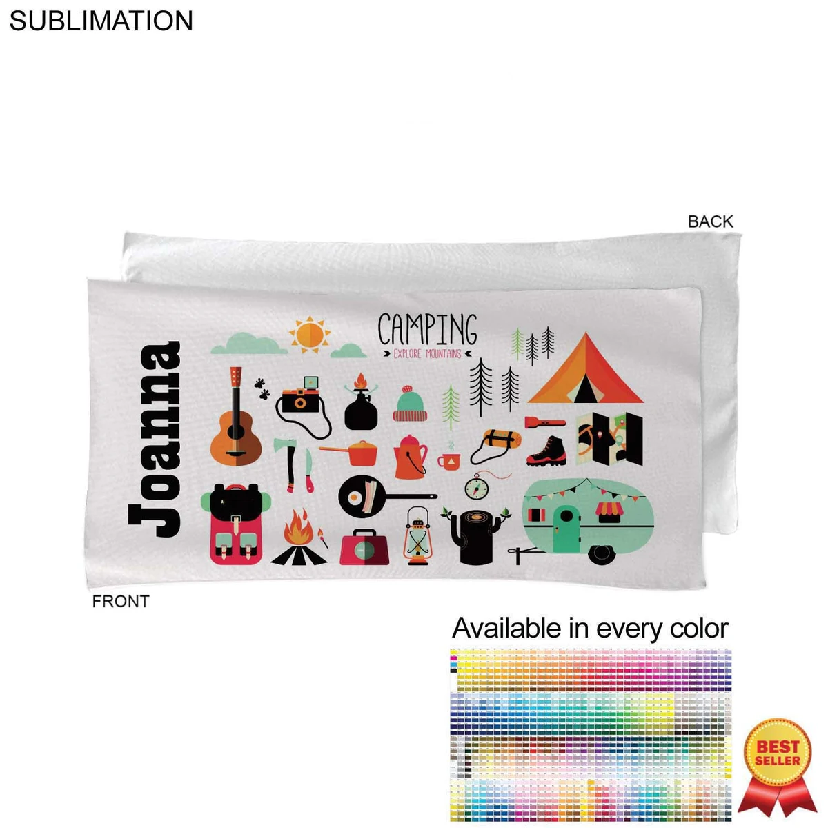 Camping Towel in Absorbent and Compact Microfiber Dri-Lite Terry, 22x44, Sublimated 1 side 1