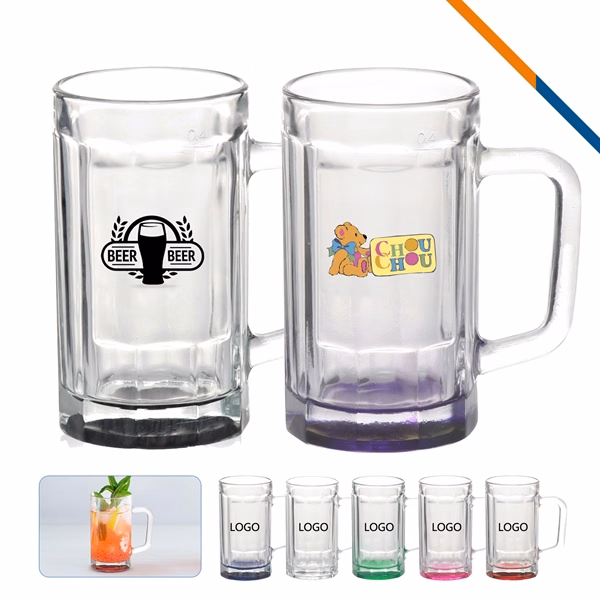 Custom 15 oz Glass Beer Mug with Beveled Design — Full-Color Bar Branding