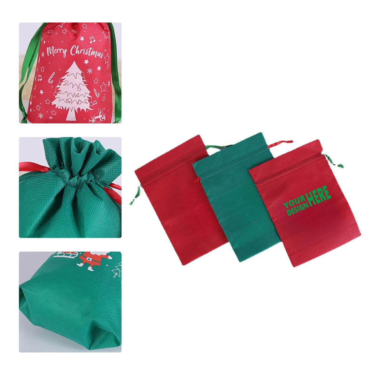 MOQ 50 Christmas Drawstring Gift Bags Canvas Pouch 1