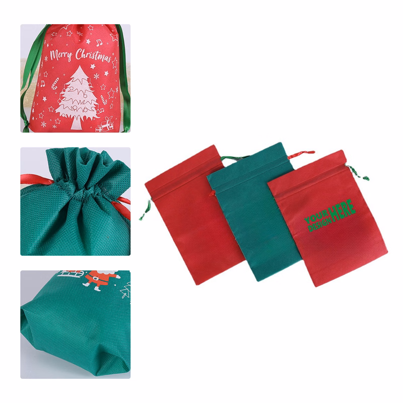 MOQ 50 Christmas Drawstring Gift Bags Canvas Pouch