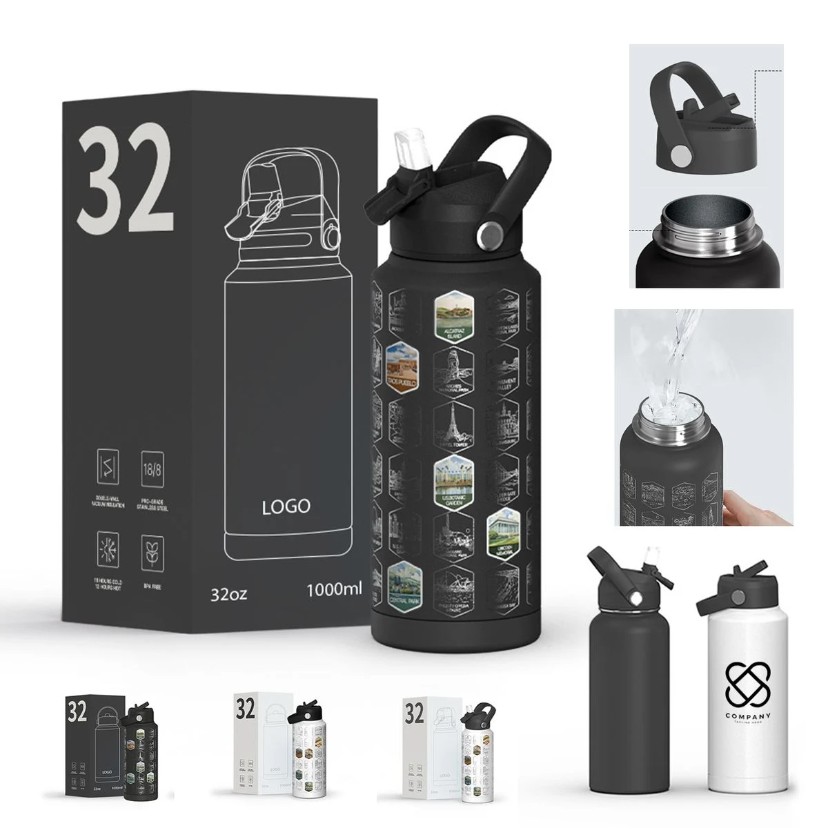 National Parks 32oz Insulated Water Bottle With Stickers 1