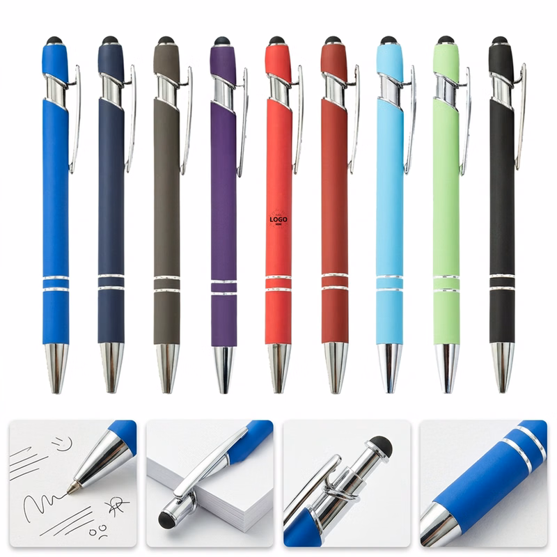 Soft Touch Click Metal Ballpoint Pen With Stylus Tip