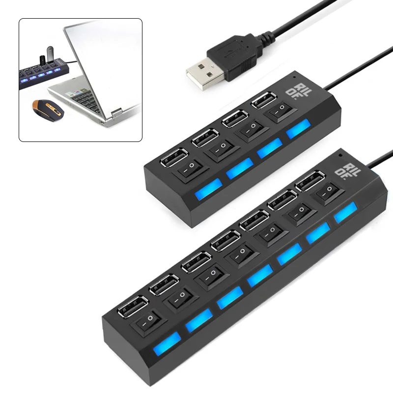 High Speed 7 Ports LED USB 2.0 Adapter Hub 1