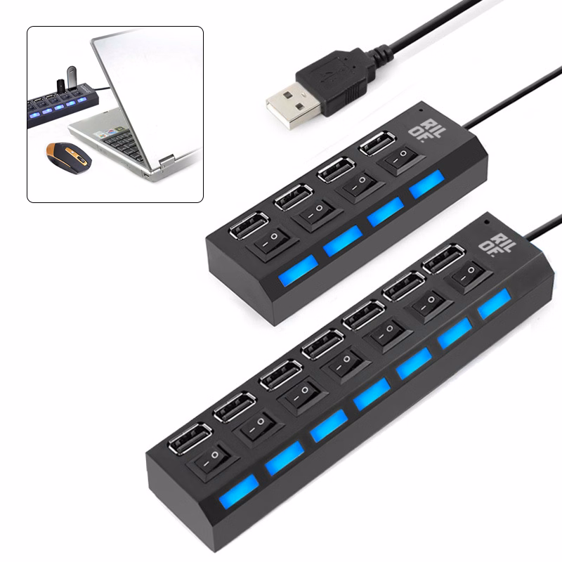 High Speed 7 Ports LED USB 2.0 Adapter Hub
