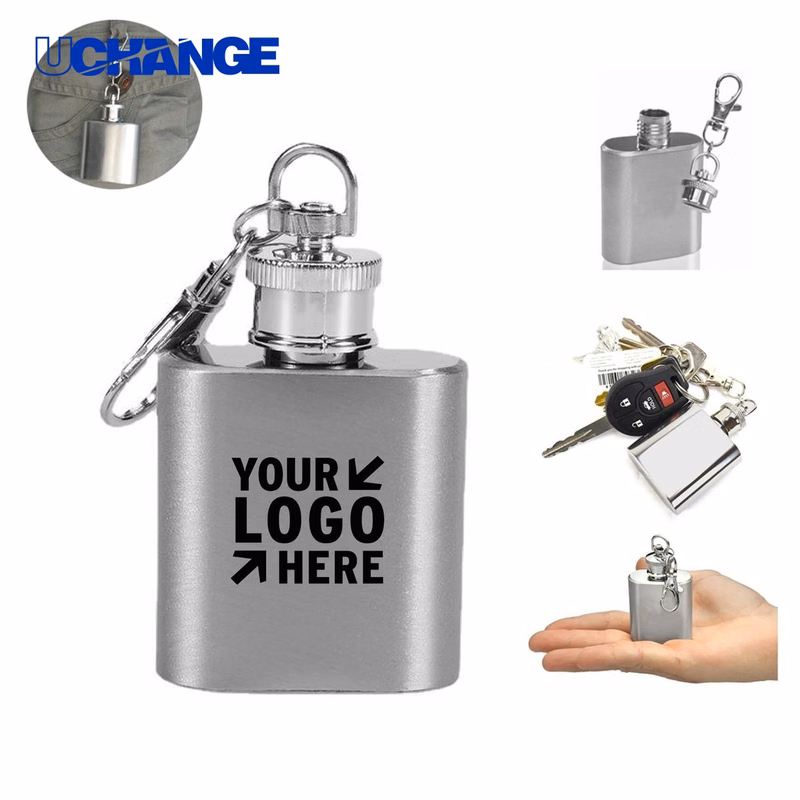 1oz Stainless Steel Hip Flask with Keychain