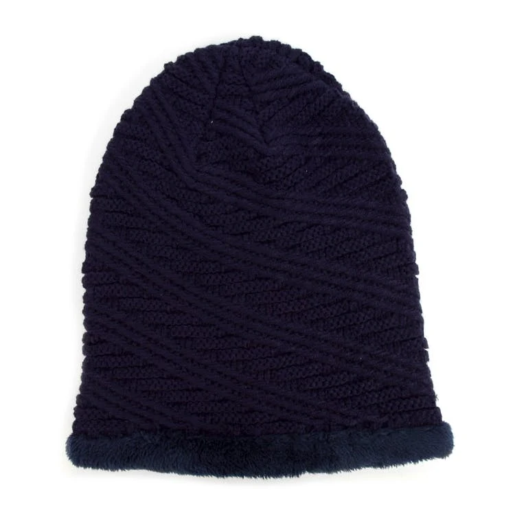 Adult Winter Beanie Hats - Navy Pattern 1