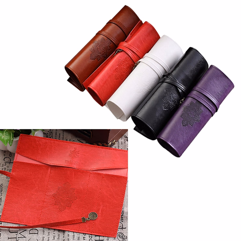 Roll-up PU Leather Pencil Case Holder
