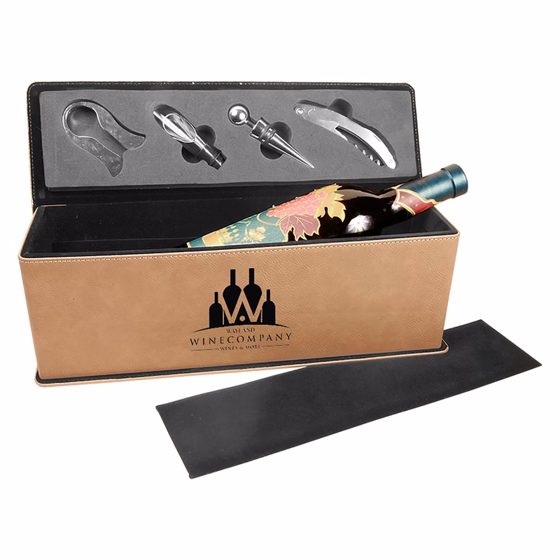 Light Brown Leatherette Single Wine Box with Tools