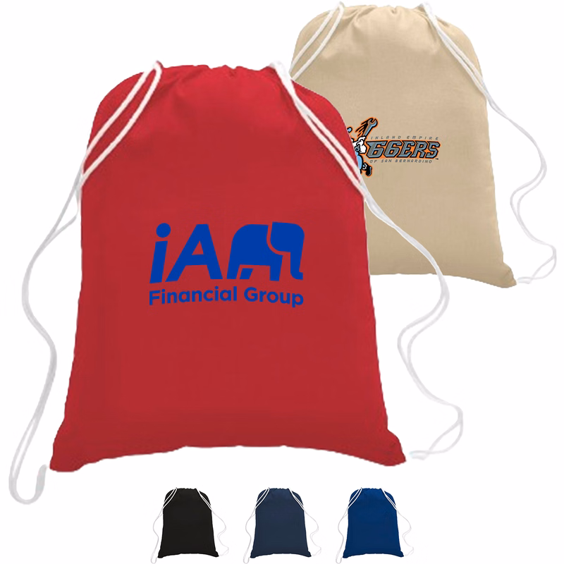 100% Cotton Eco-Friendly Large Drawstring Backpack USA Decorated (17" x 20")