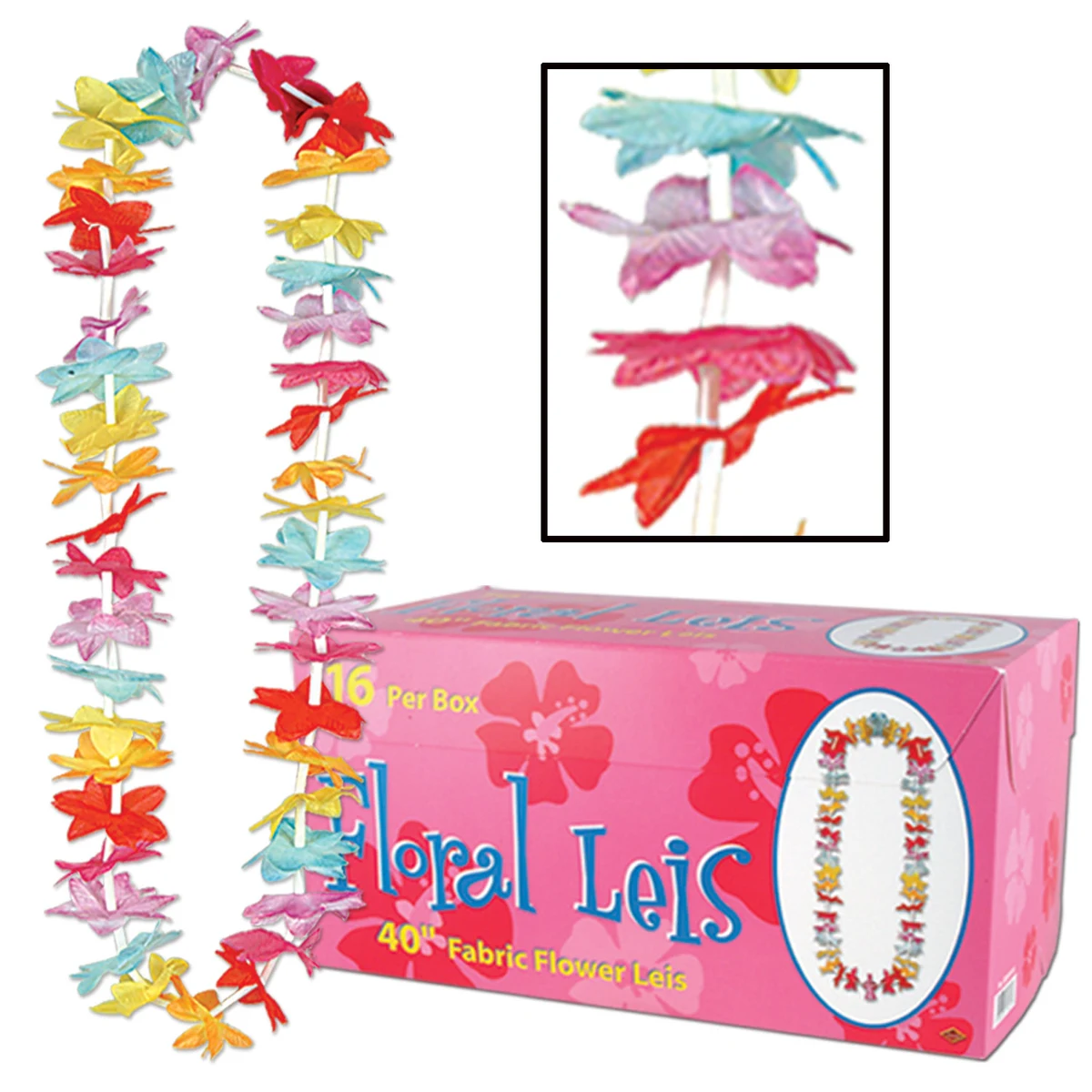 Multi Color Floral Leis w/ 16 Count Case Box 1