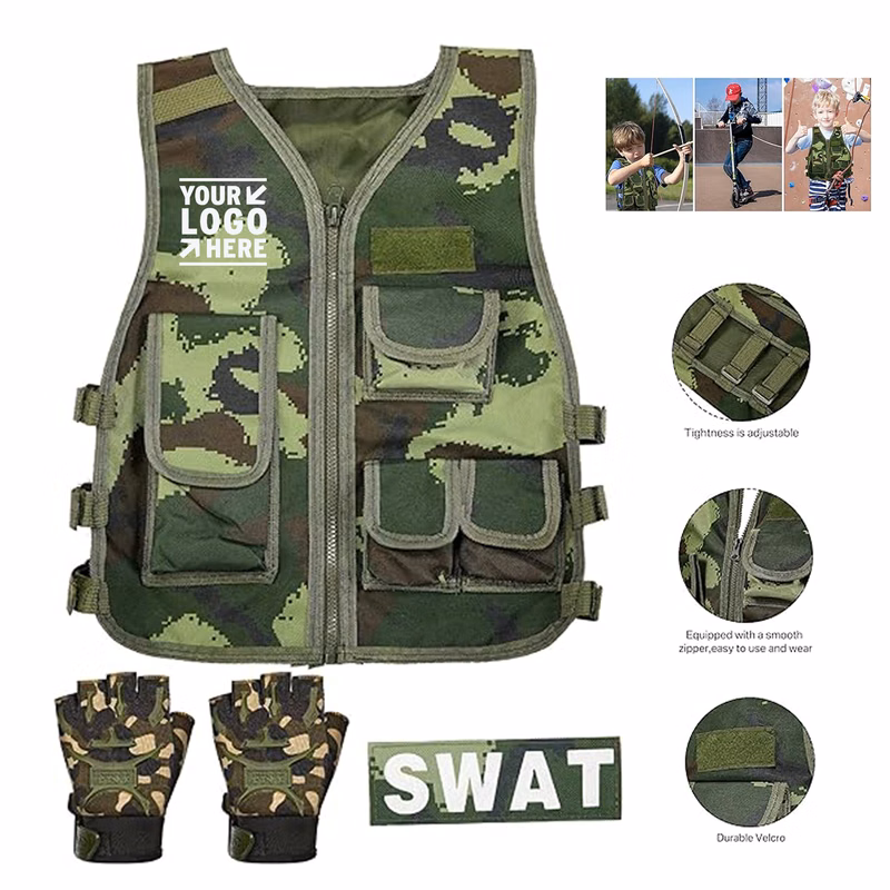 Outdoor Sports Kids Tactical Vest Army Combat Vest with Half Finger Short Gloves
