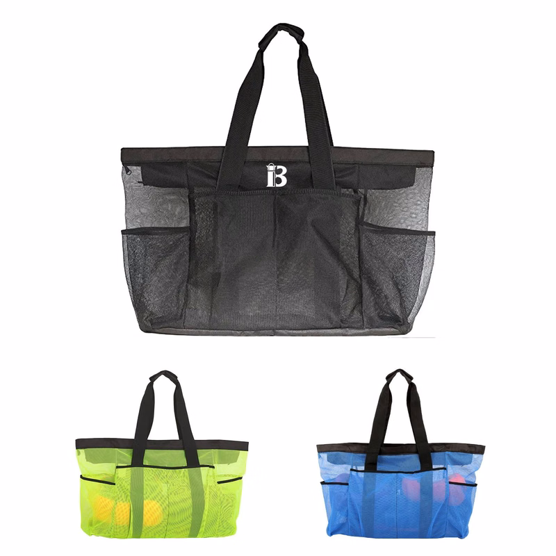 Mesh Beach Tote Bag With Zipper And Pockets