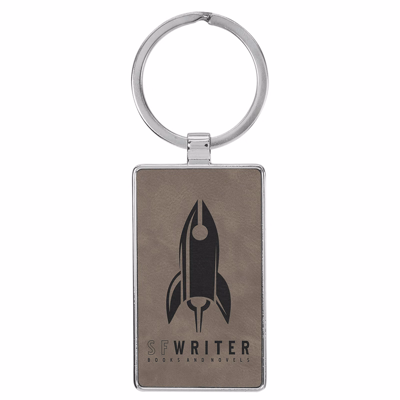 Gray Leatherette/Metal Rectangle Keychain