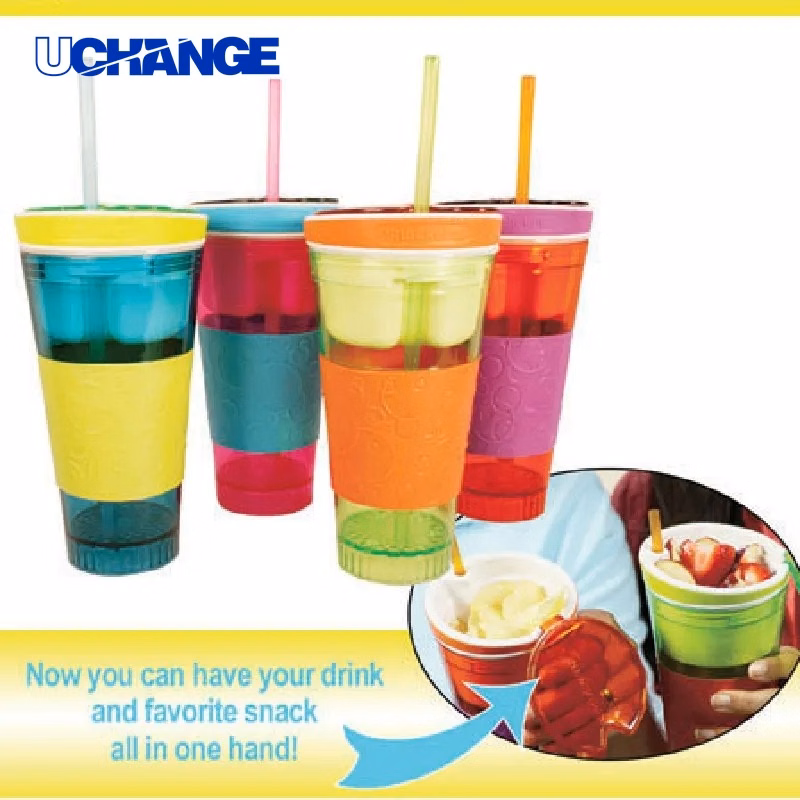 Travel Snack & Drink Cup with Straw for Commuting, School & Road Trips