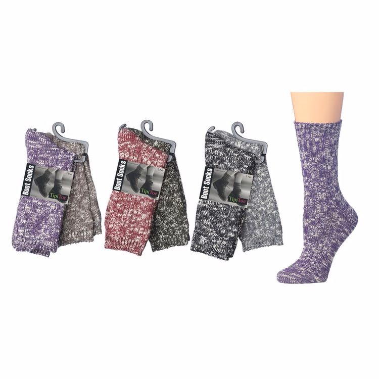 Women's Crew Socks - Assorted Yarn Size 9-11 2 Pack